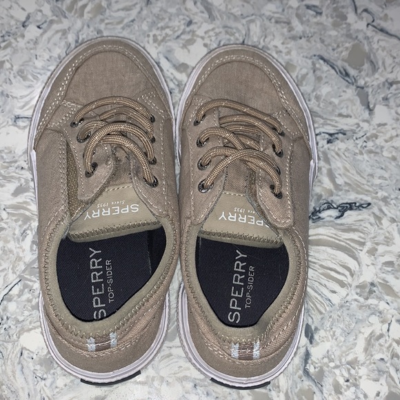 Like new! Khaki slip on Sperrys with Velcro secure. Size 10 - Picture 4 of 6
